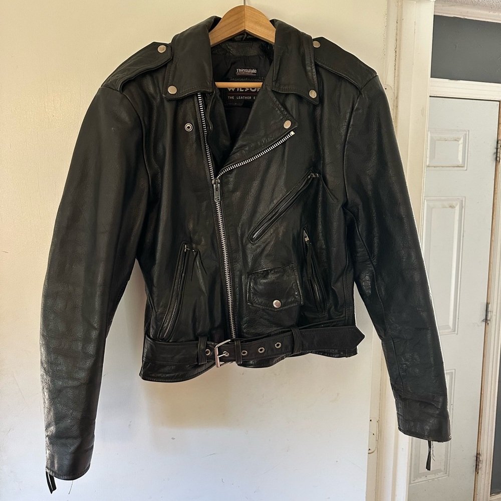 Wilson’s Thinsulate thick, heavy weighted, Leather Biker/Moto jacket, size Small